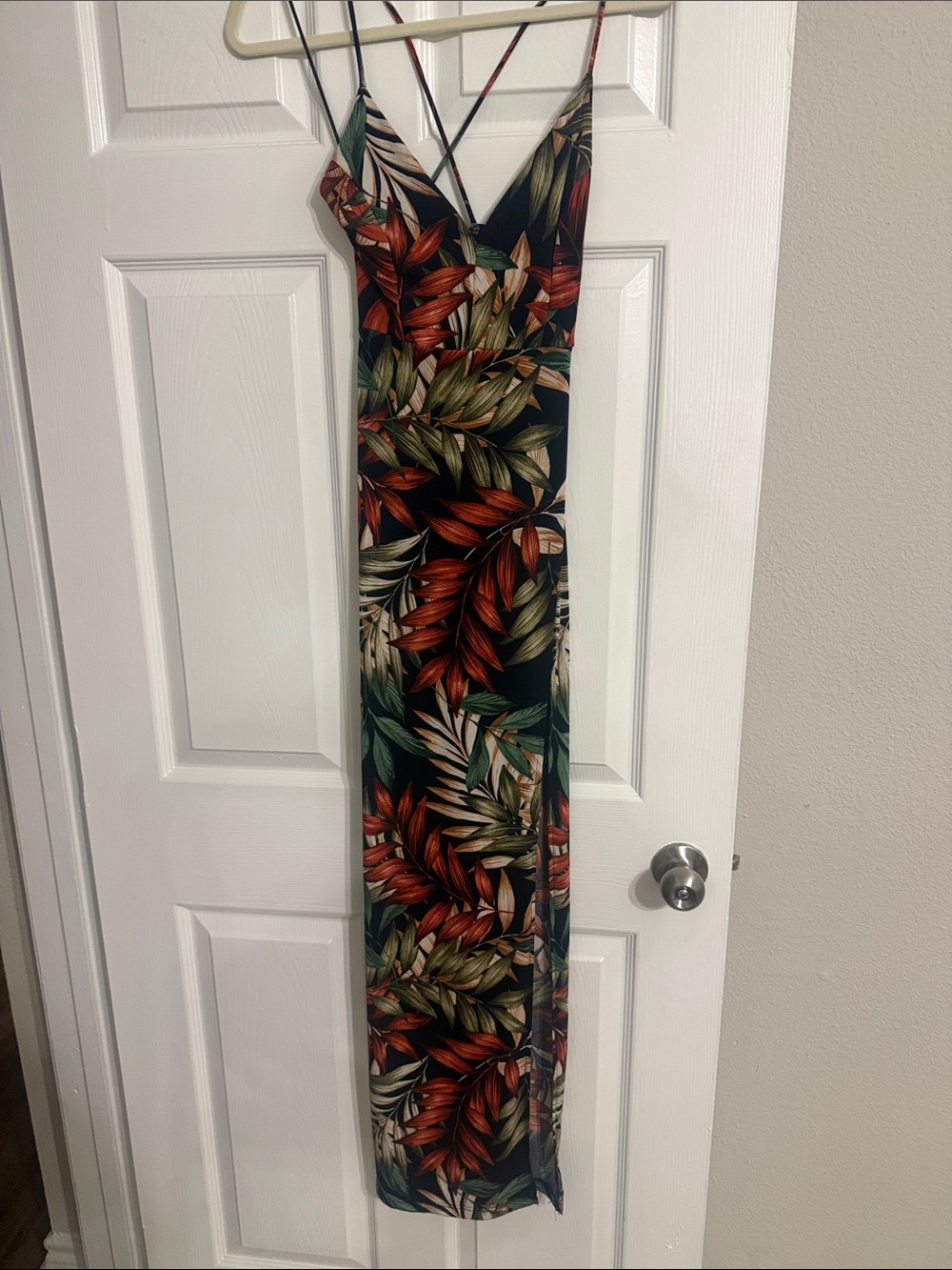 Tropical Leaf Slip Dress - Green Multi